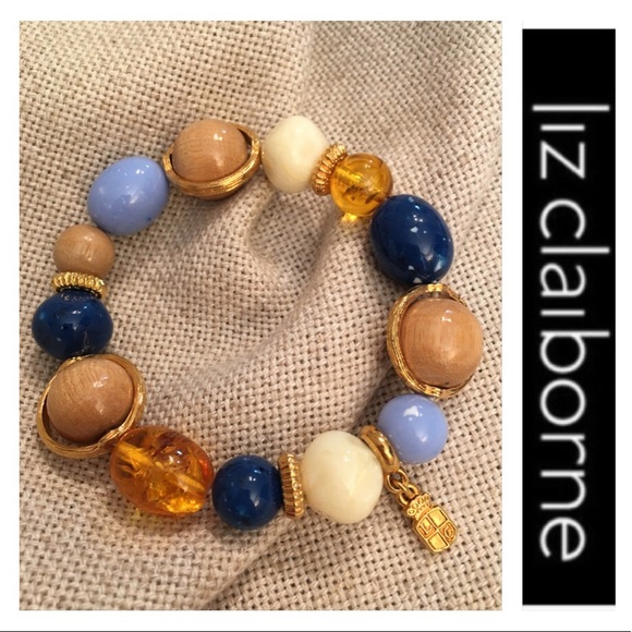 Vintage Liz Claiborne Stretch Bead Bracelet Wood - Picture 6 of 12